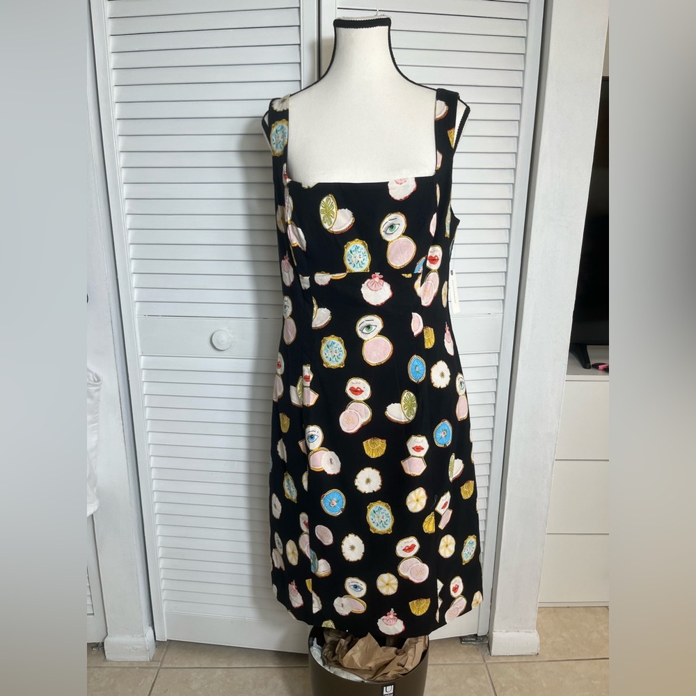 ANTHROPOLOGIE MAEVE SQUARE-NECK MINI DRESS DANIELLE KROLL BLACK SIZE L NWT - Picture 10 of 12